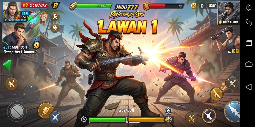 Tampilan antarmuka yang menarik dengan aksi pertarungan seru 1 lawan 1.