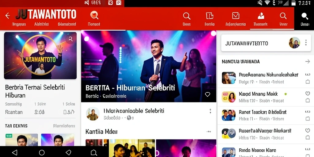 Antarmuka menarik dari aplikasi JUTAWANTOTO yang menampilkan berita selebriti.