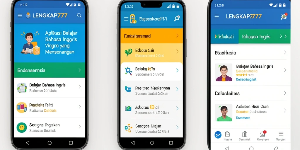 Antarmuka aplikasi LENGKAP777 yang intuitif untuk belajar Bahasa Inggris.